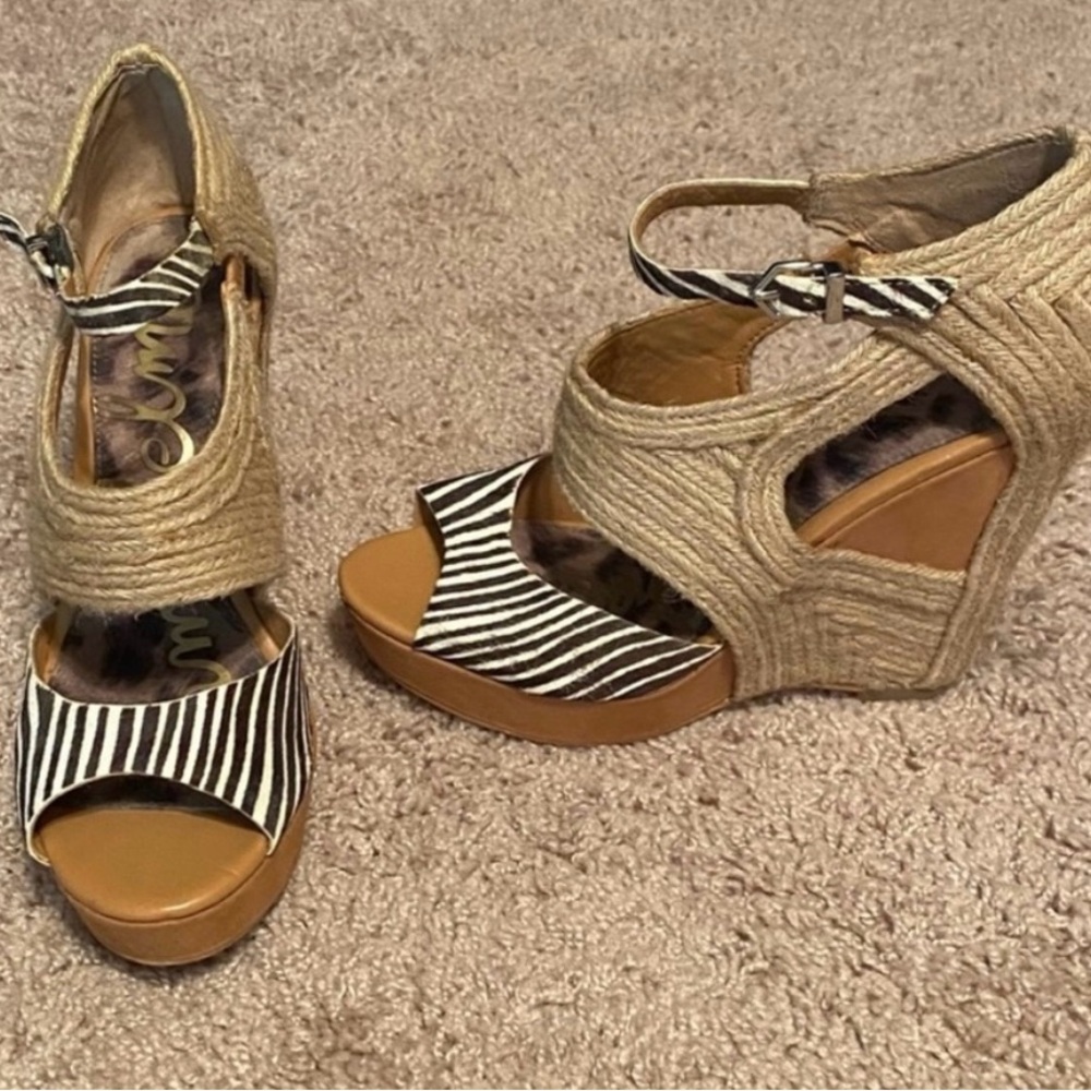 Sam Edelman Tan and Black Wedge Shoes